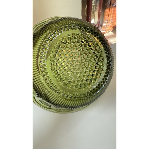 Vintage Green Glass Bartlett Collins Manhattan Bullseye Serving Bowl Dish 8.5x3 - Picture 3 of 11